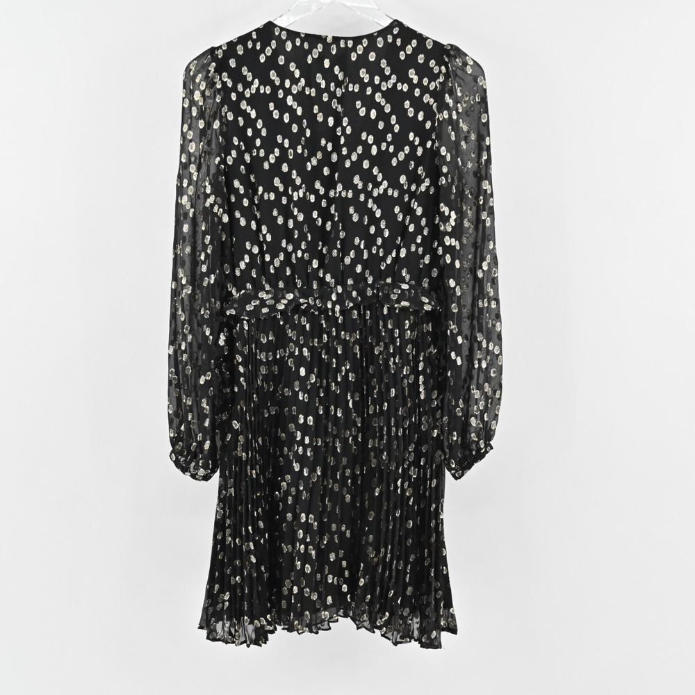 A LOVES A Metallic Dress Size S Black Gold Dot Silk Blend VNeck Accordion NEW - Picture 3 of 14